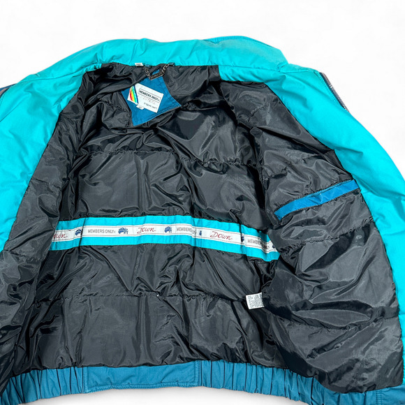 Vintage Members Only Jacket Adult LARGE Green Bomber Down Puffer Race Series 80s - Picture 9 of 13
